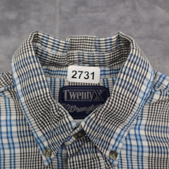 Wrangler Shirt Mens Medium Blue 20X Outdoor Fish Hike Camp Work Button Up - Picture 6 of 16